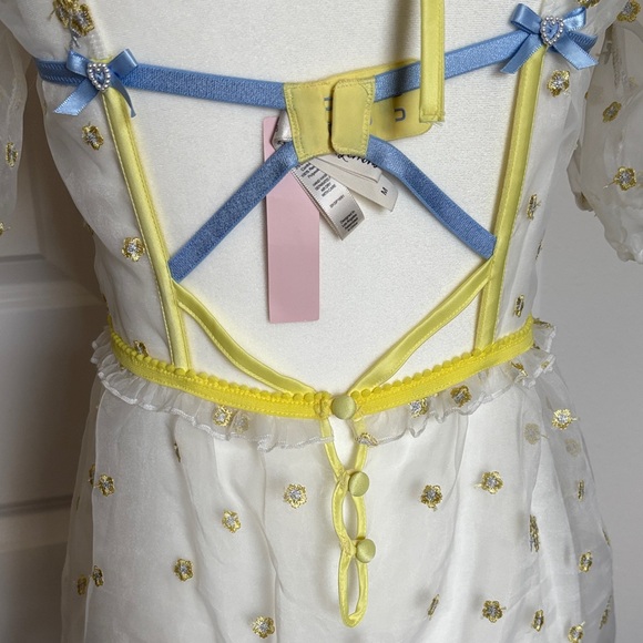 For Love And Lemons 🍋 Lavender Meadows dress Sheer Chemise in Yellow and Blue - Picture 8 of 9